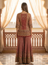 Rosewood Regal Maroon Crepe Readymade Embroidered Sharara Set With Red Dupatta - back