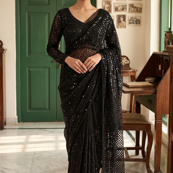 Black Net Saree - Hero