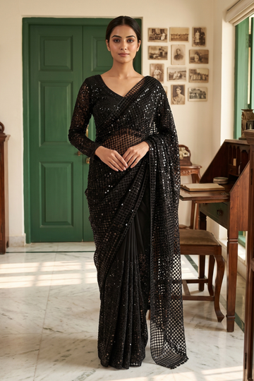 Black Net Saree - Hero