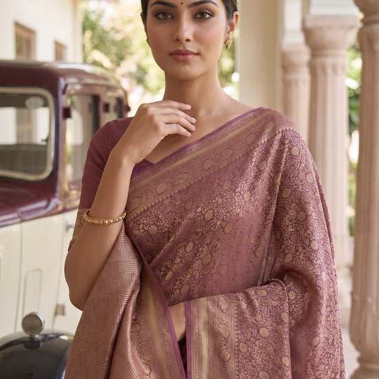 Mauve Khaddi Georgette Saree - Close Up