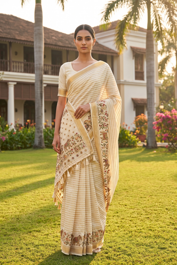 White Cotton Embroidered Saree - Hero
