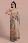 Tusser Off White Cotton Embroidered Saree - Hero