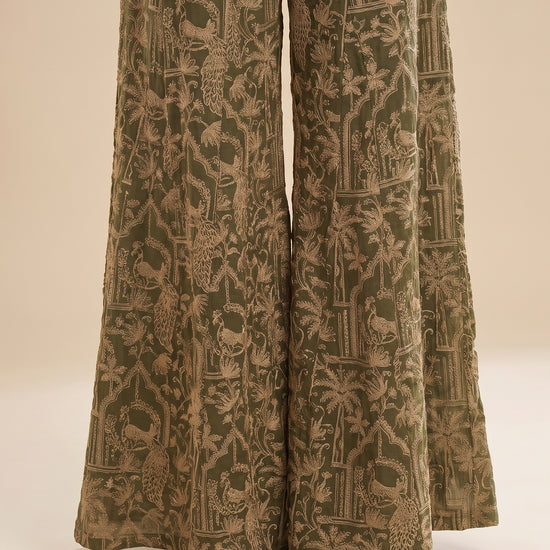 Henna Glow Mehndi Georgette Readymade Halter Top And Palazzo Set With Crush Tissue Dupatta - bottom
