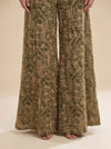 Henna Glow Mehndi Georgette Readymade Halter Top And Palazzo Set With Crush Tissue Dupatta - bottom
