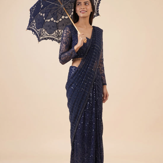 Navy Net Saree - Mood