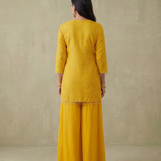 Golden Hour Mango Gold Georgette Readymade Kurta And Sharara Set - back