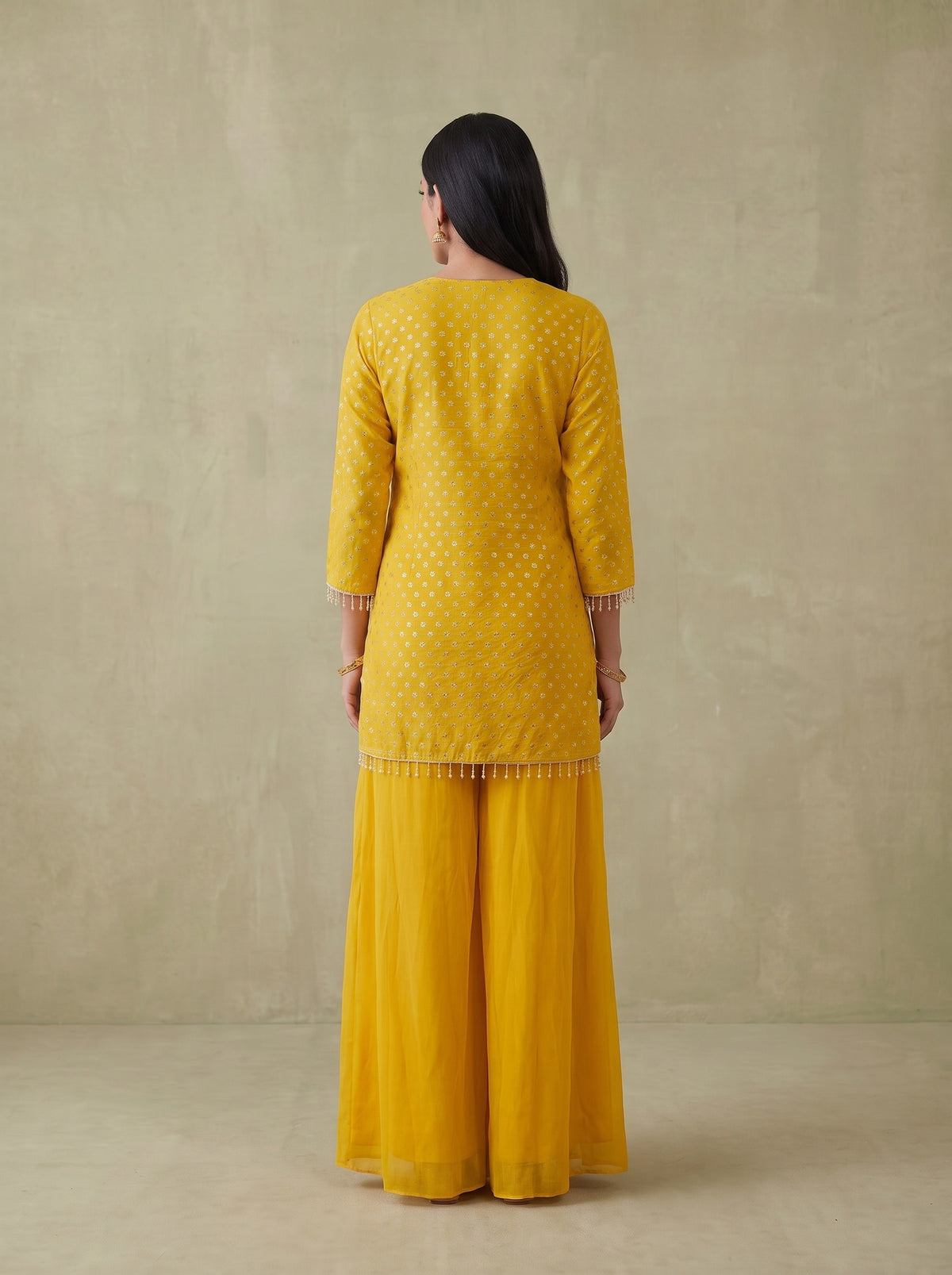 Golden Hour Mango Gold Georgette Readymade Kurta And Sharara Set - back