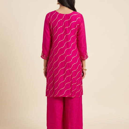 Rani Rangoli Pink Crepe Readymade Suit And Pant With Leheriya Dupatta - back