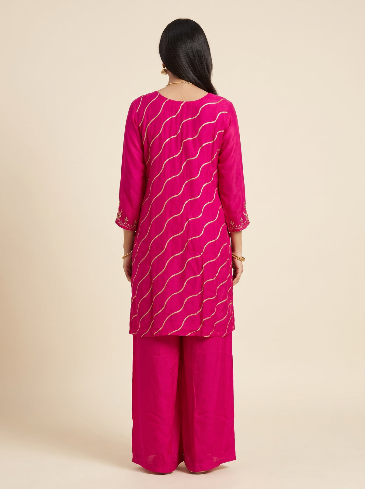 Rani Rangoli Pink Crepe Readymade Suit And Pant With Leheriya Dupatta - back