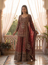 Maharani Maroon Crepe Readymade Heavy Embroidered Sharara Set With Net Dupatta - mood