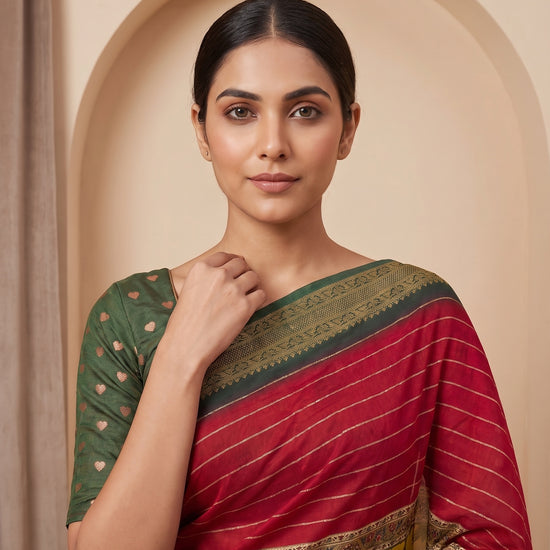 Pista Maroon Muslin Floral Printed Saree - Close Up