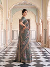 Mint Green Organza Floral Printed Saree - Side