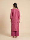Rose Brocade Dark Gajari Shimmer Readymade Suit And Palazzo With Dupatta - back