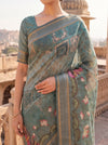 Mint Green Organza Floral Printed Saree - Detail