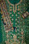 Regal Charm Bottle Green Organza Unstitched Salwar Suit With Organza Dupatta