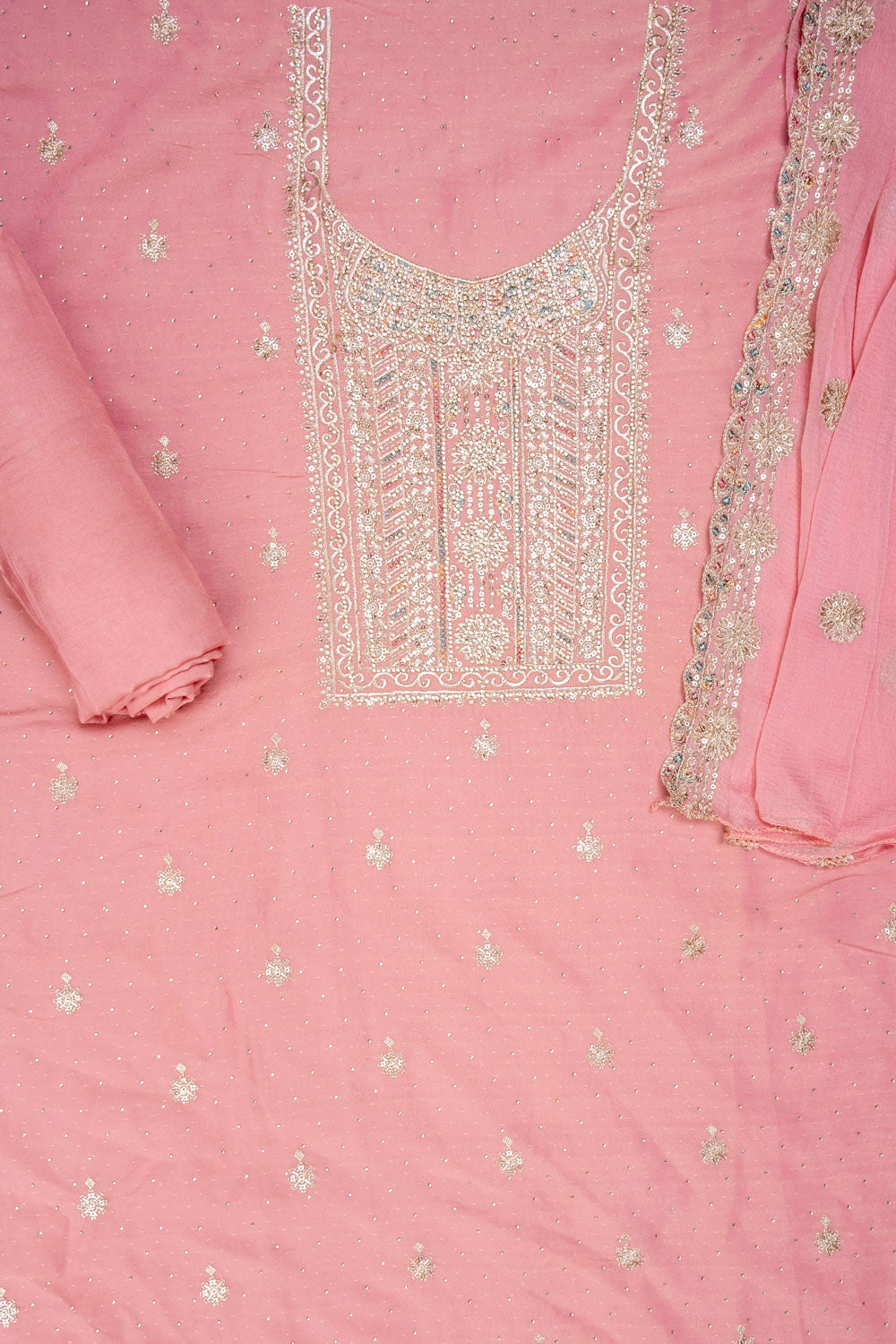 Pink Shimmer suit with chiffon dupatta