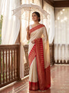 Off White Maroon Loom Saree - Mood