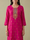 Rani Bahaar Pink Crepe Readymade Suit And Pant With Crepe Dupatta - closeup