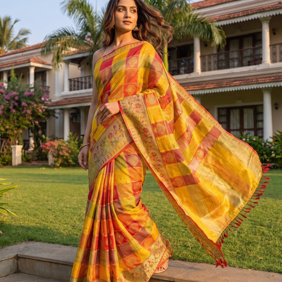 Mustard Organza Zari Saree - Mood