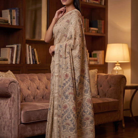 Tusser Cotton Floral Printed Saree - Side