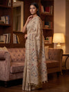 Tusser Cotton Floral Printed Saree - Side