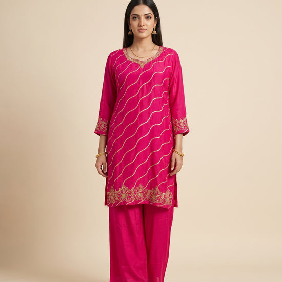 Rani Rangoli Pink Crepe Readymade Suit And Pant With Leheriya Dupatta - mood