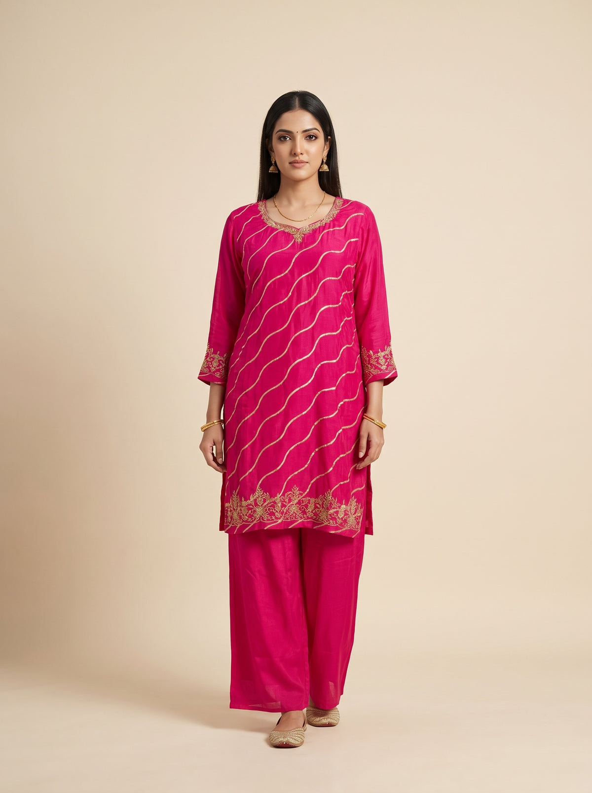 Rani Rangoli Pink Crepe Readymade Suit And Pant With Leheriya Dupatta - mood