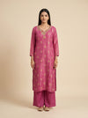 Rose Brocade Dark Gajari Shimmer Readymade Suit And Palazzo With Dupatta - mood