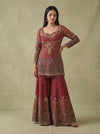 Rani Mahal Maroon Crepe Readymade Heavy Embroidered Sharara Set With Dupatta - mood