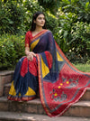 Navy Maroon Chinon Bandhini Printed Saree - Mood