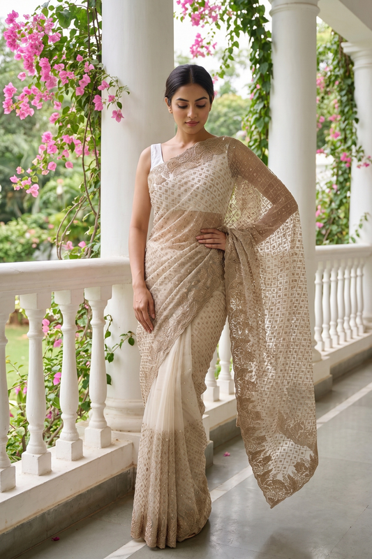 White Net Saree - Hero