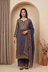 Indigo Muse Grey Crepe Readymade Printed Kurta And Palazzo With Dupatta - hero