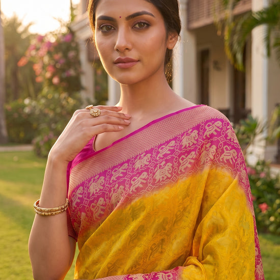 Mango Gold Rani Georgette Saree - Close Up