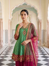 Festive Folk Rama Maroon Chinon Readymade Suit And Palazzo With Bandhani Chinon Dupatta - closeup