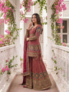 Rajkumari Maroon Crepe Readymade Heavy Embroidered Sharara Set With Net Dupatta - side