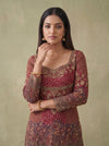 Rani Mahal Maroon Crepe Readymade Heavy Embroidered Sharara Set With Dupatta - closeup