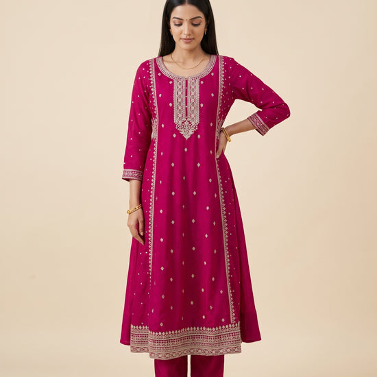 Rani Mahotsav Cotton Readymade Anarkali Kurta And Pant With Dupatta - mood