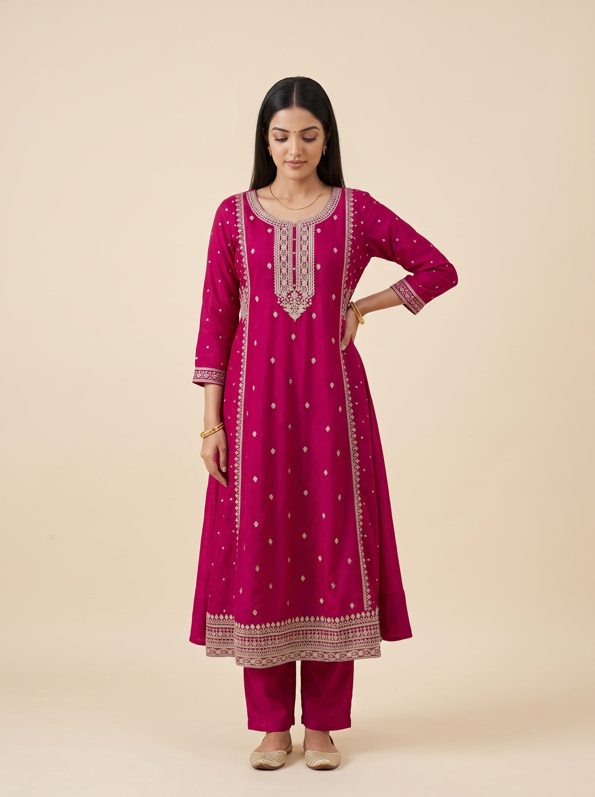 Rani Mahotsav Cotton Readymade Anarkali Kurta And Pant With Dupatta - mood