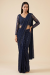 Navy Net Saree - Hero