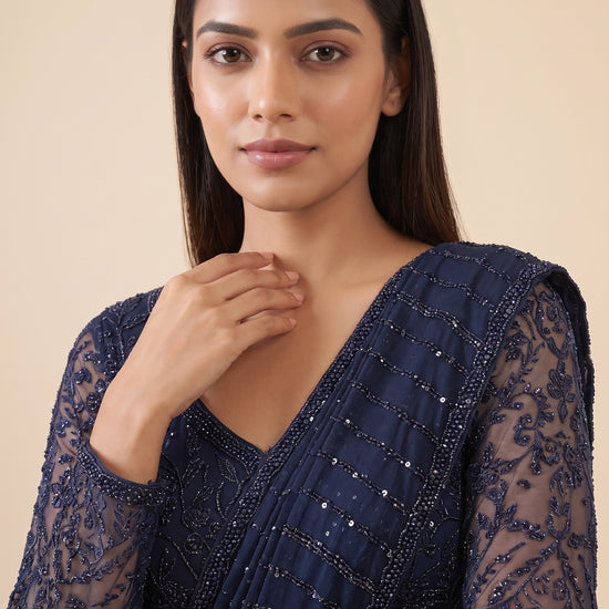 Navy Net Saree - Close Up