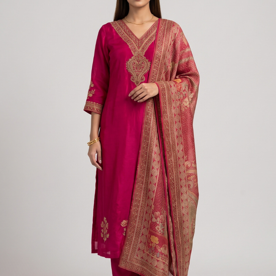 Rani Paisley Dola Readymade Suit And Pant With Printed Dupatta - hero