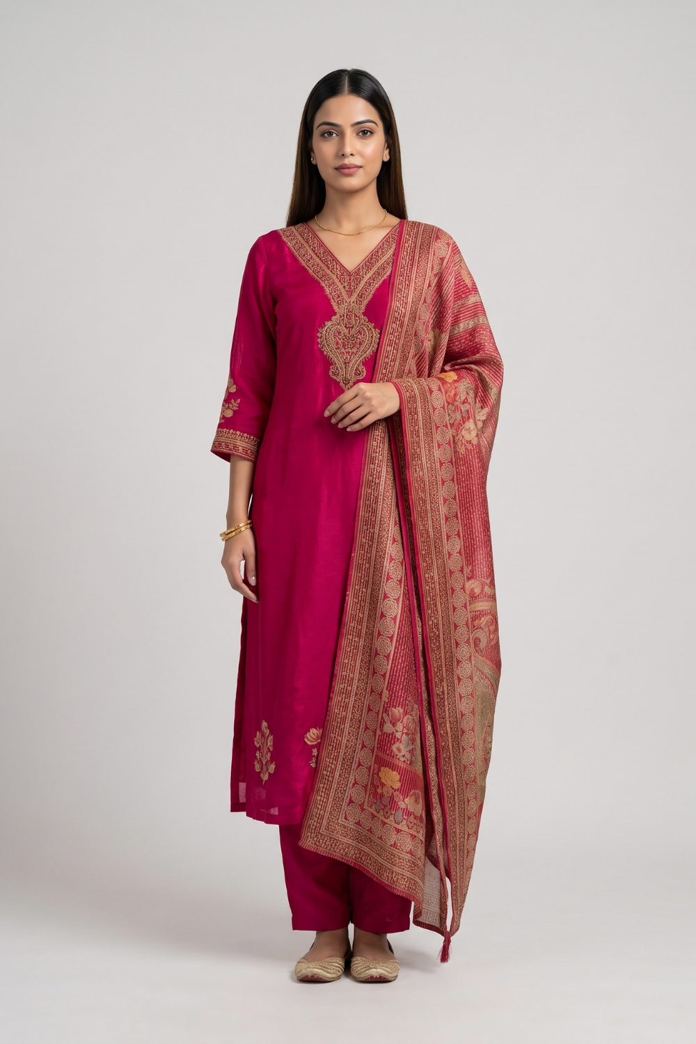 Rani Paisley Dola Readymade Suit And Pant With Printed Dupatta - hero