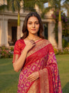 Rani Red Georgette Saree - Close Up