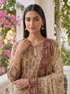 Ivory Heirloom Crepe Readymade Sharara Suit Set With Maroon Border Dupatta - closeup