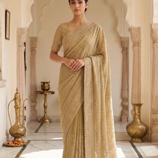 Mehndi Net Saree - Hero