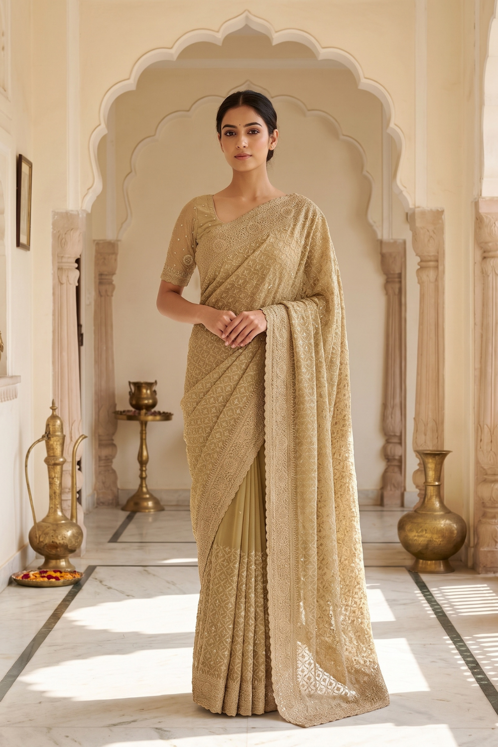 Mehndi Net Saree - Hero