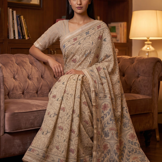 Tusser Cotton Floral Printed Saree - Mood