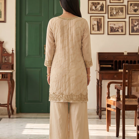 Ivory Whisper Tussar Crepe Readymade Suit - back