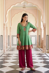 Festive Folk Rama Maroon Chinon Readymade Suit And Palazzo With Bandhani Chinon Dupatta - hero