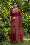Mustard Maroon Cotton Floral Printed Saree - Hero